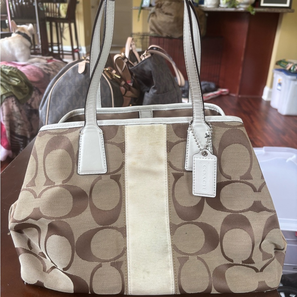Coach Brown and Cream Signature Tote